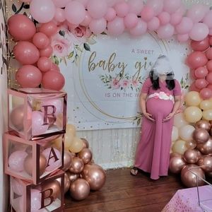 Maternity Maxi Dress with Floral Sash, Wrapped Ruched V Neck Dress, Medium